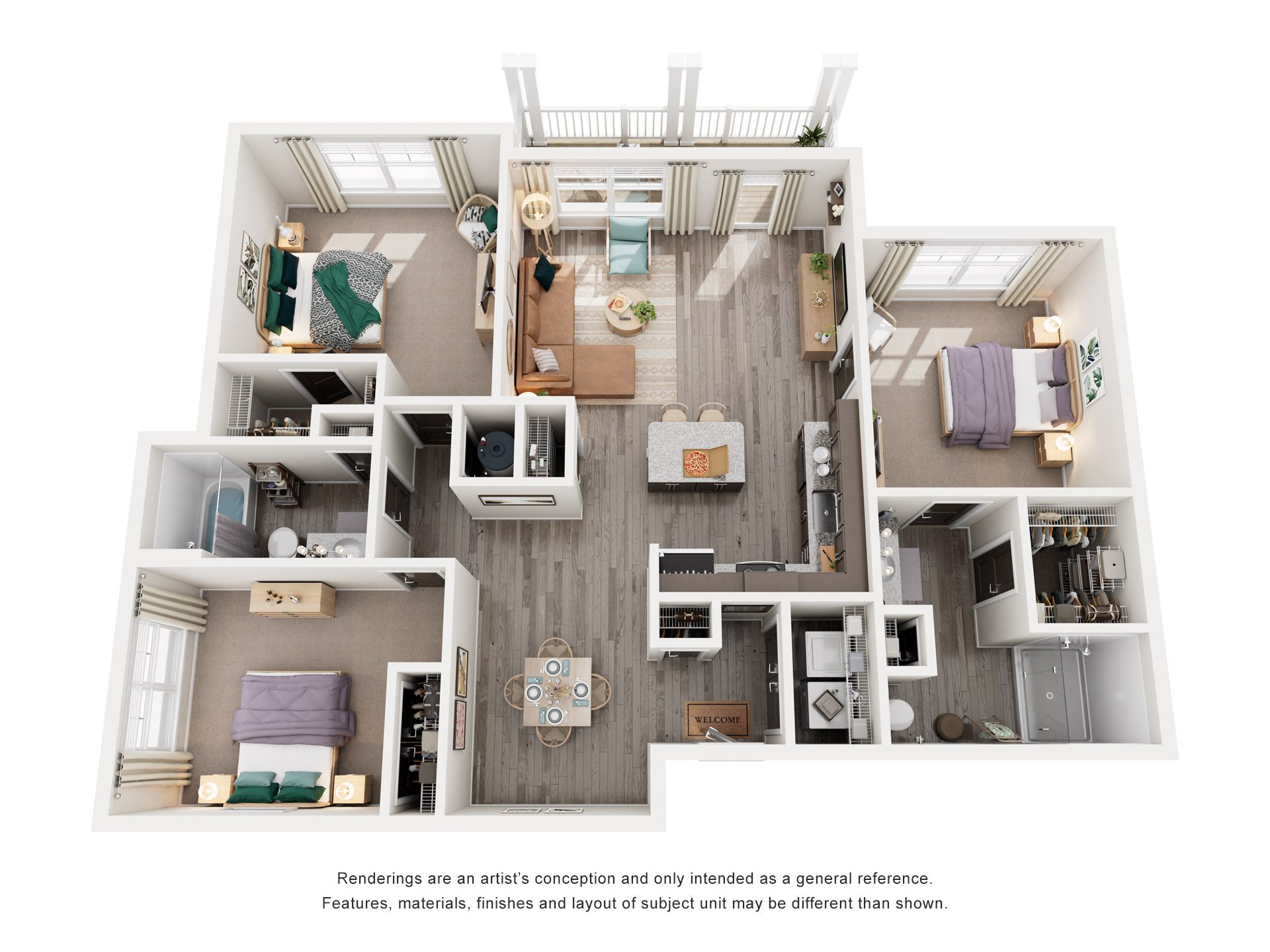 Floor plan for 3 beds, 2 baths, 1484 sqft